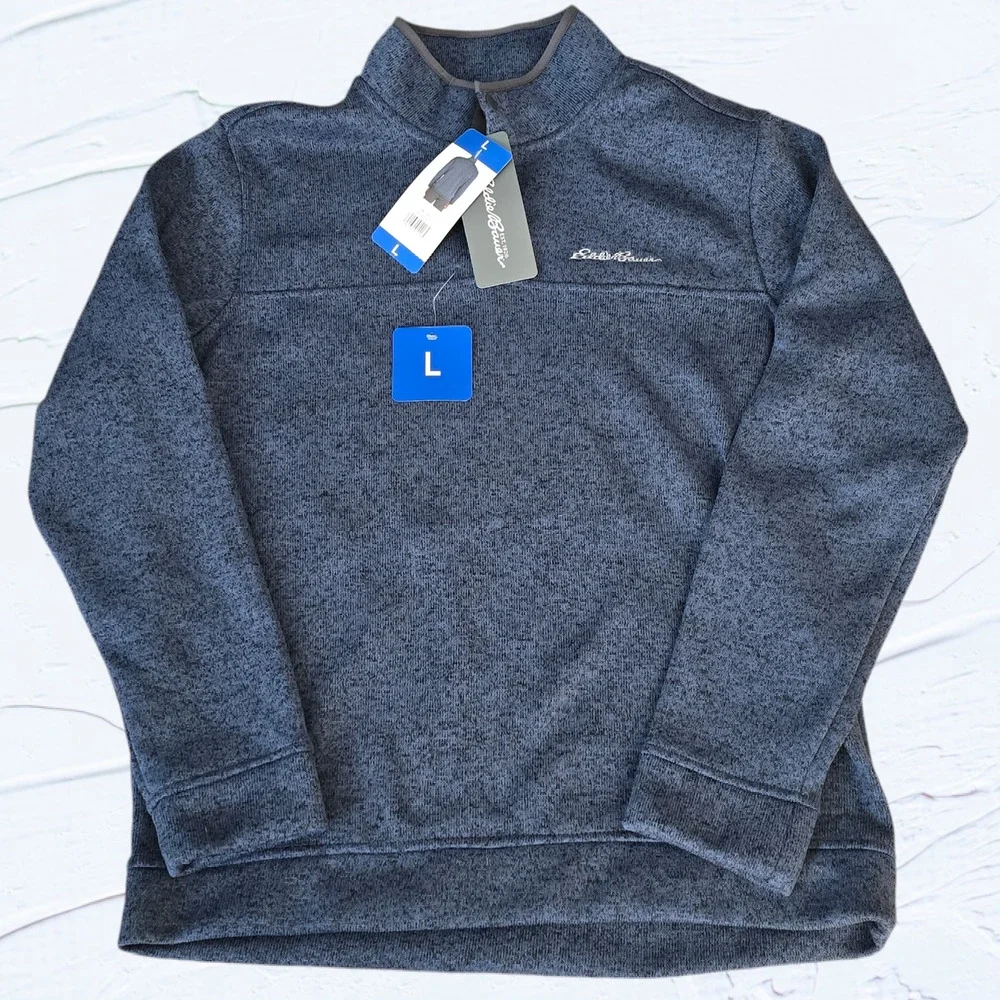 NWT, Eddie Bauer 1/4 Snap Sweater Blue, Size Large - Picture 1 of 5